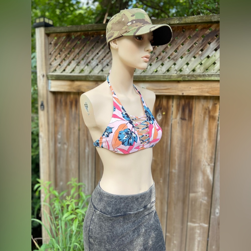 Floral Light Pink Halter Bikini Top
